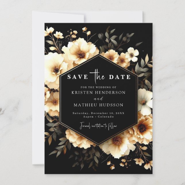 Save The Date Or Whimsical classique et Mariage noir (Devant)