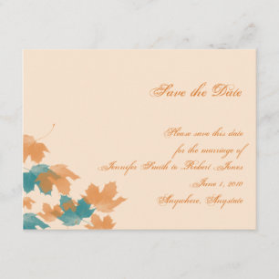 Save The Date Orange Aqua Autumn Maple Leaf Enregistrer la date