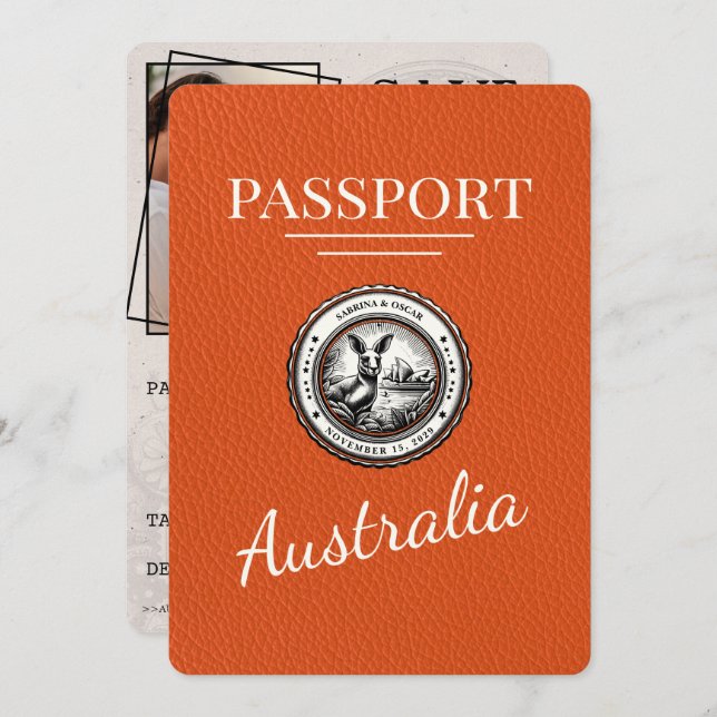 Save The Date Orange Australia Passport Enregistrer La Date (Devant / Derrière)