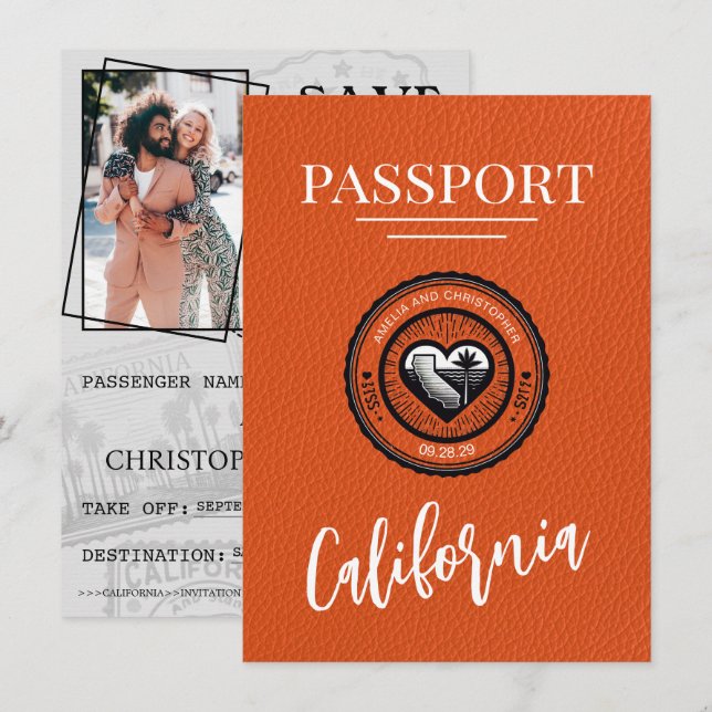 Save The Date Orange California Passport Enregistrer La Date (Devant / Derrière)