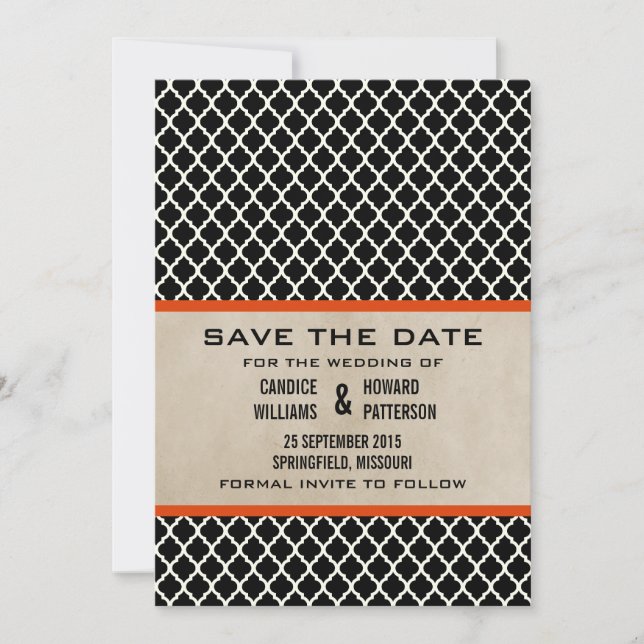 Save The Date Orange Chic Quatrefoil Enregistrer la date Invitat (Devant)