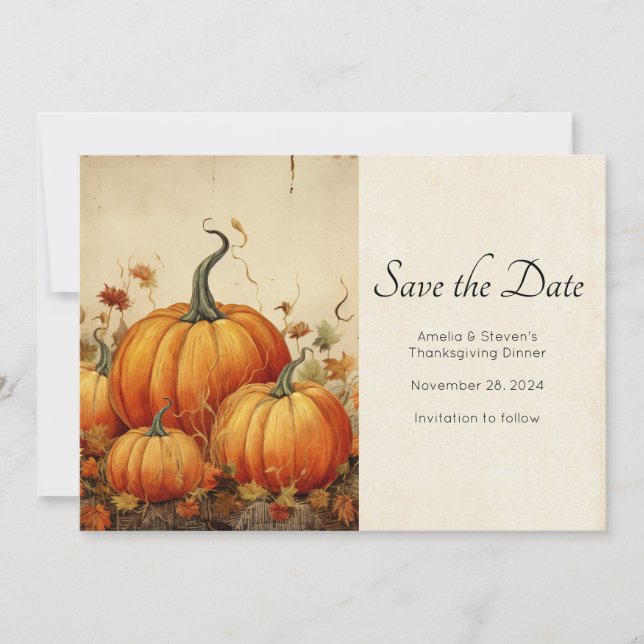 Save The Date Orange Citrouille Russe Automne Thanksgiving (Devant)