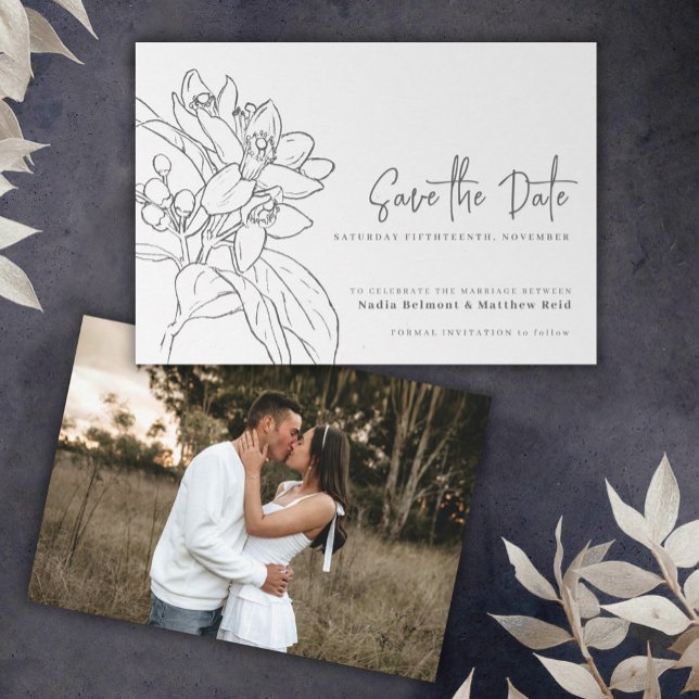 Save The Date Orange fleur mono photo mariage enregistrer la dat (Créateur téléchargé)