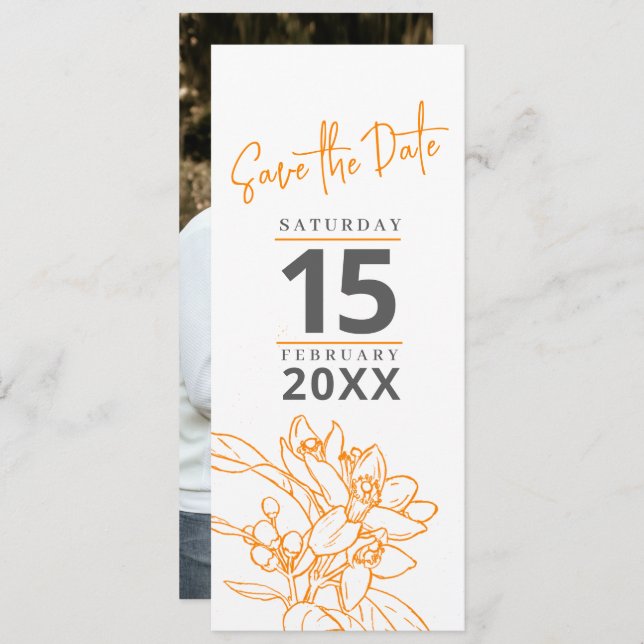 Save The Date Orange fleur photo mariage enregistrer la date (Devant / Derrière)