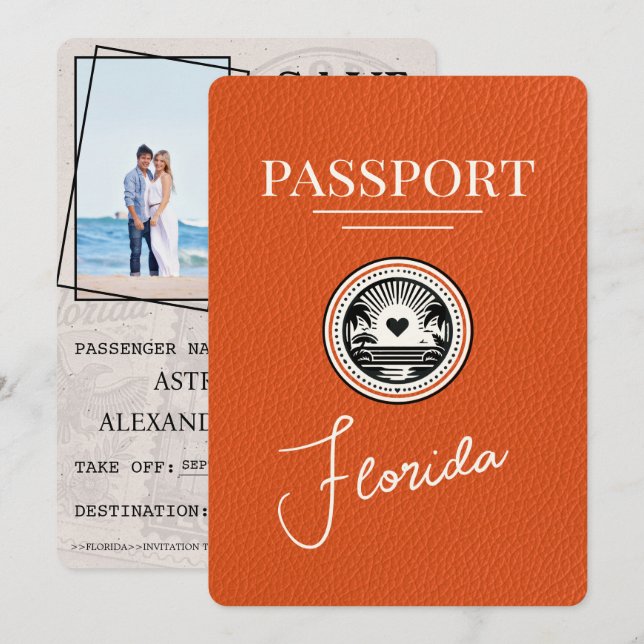 Save The Date Orange Florida Passport Enregistrer La Date (Devant / Derrière)