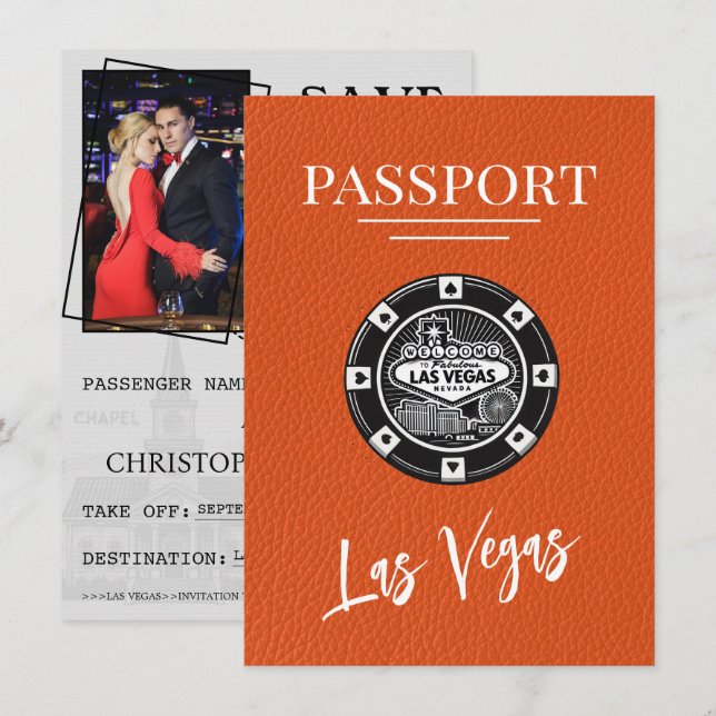 Save The Date Orange Las Vegas Passport Enregistrer La Date (Devant / Derrière)