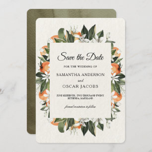 Save The Date Orange moderne & Fleurs Cadre Aquarelle