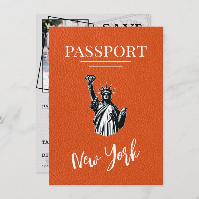 Save The Date Orange New York City Passport Enregistrer La Date (Devant / Derrière)