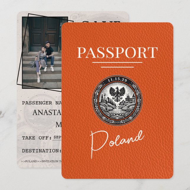 Save The Date Orange Pologne Passeport Enregistrer La Date (Devant / Derrière)