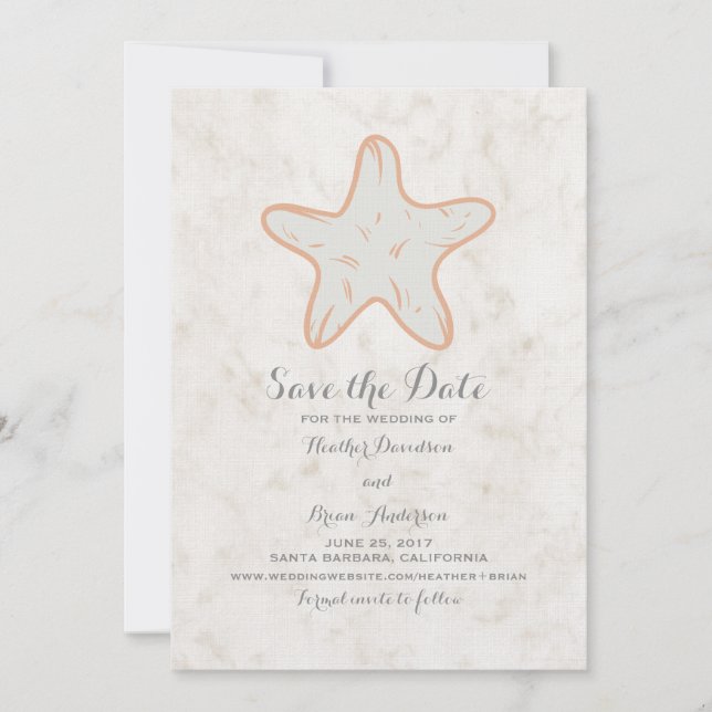 Save The Date Orange Rustic Starfish Enregistrer l'Invitation de (Devant)