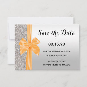 Save The Date Orange Soie Bow Séquins d'argent 18e anniversaire