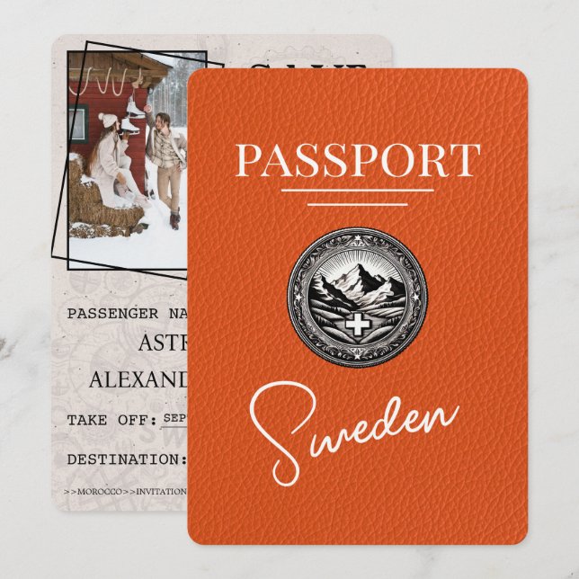 Save The Date Orange Suède Passeport Enregistrer La Date (Devant / Derrière)