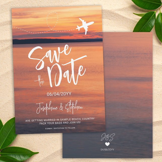 Save The Date Orange Sunset Forme d'avion Mariage de destination (Créateur téléchargé)