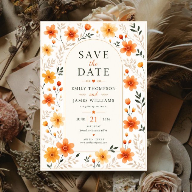 Save The Date Orange Wildflower Rustic Floral Elegant Botanical (Créateur téléchargé)