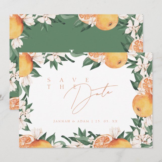Save The Date Oranges Élégantes Mariage d'agrumes méditerranéen (Devant / Derrière)
