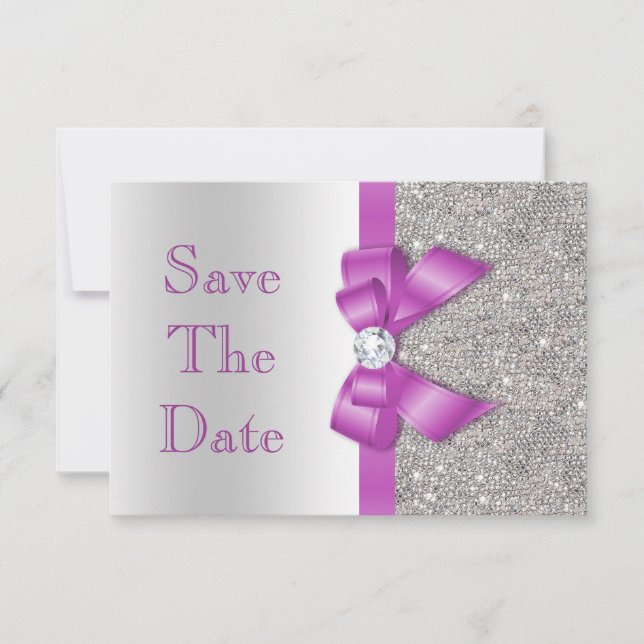 Save The Date Orchidée Radieuse Nœud & Diamants Argent Faire-Par (Devant)