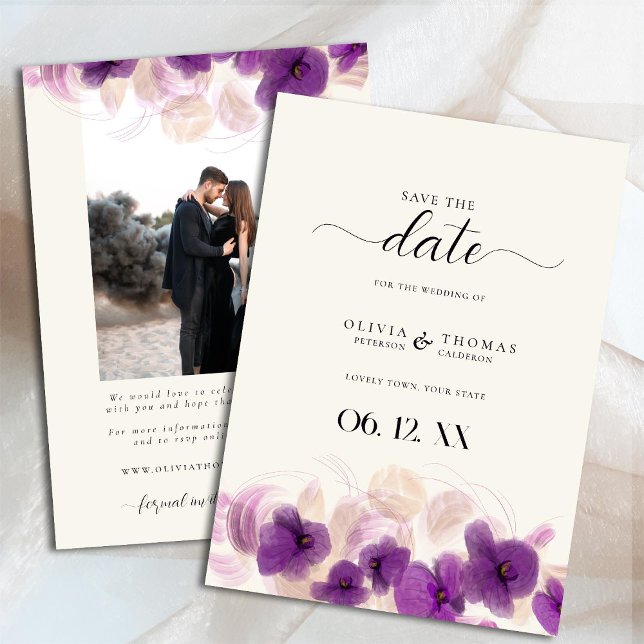 Save The Date Orchidée violette classique Mariage photo moderne  (Créateur téléchargé)