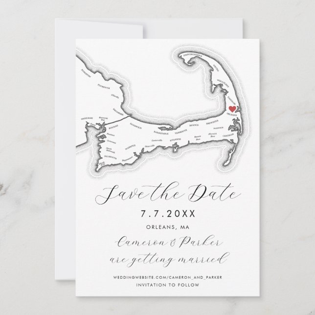 Save The Date Orléans MA Cape Cod Map Mariage noir et blanc (Devant)