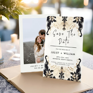 Save The Date Ornat Retro Arabe Exotique Bold Mariage damassé