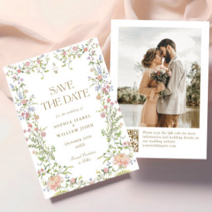 Save The Date Ornate Grace Pastel Blush Floral Photo Mariage