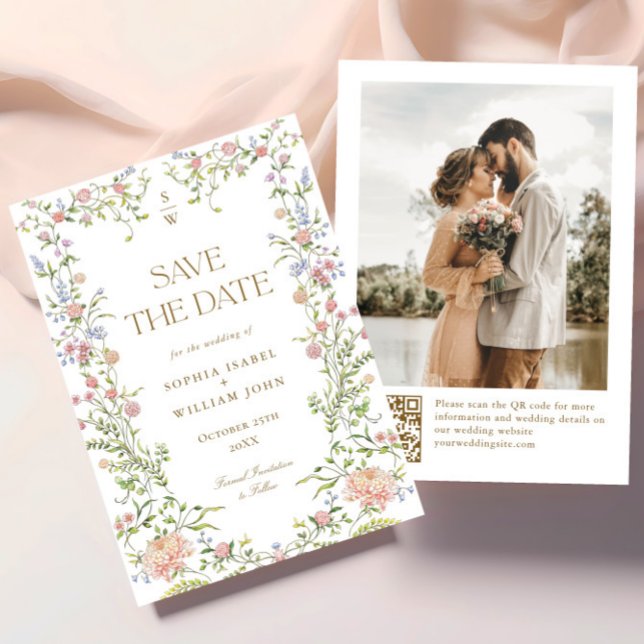 Save The Date Ornate Grace Pastel Blush Floral Photo Mariage (Créateur téléchargé)