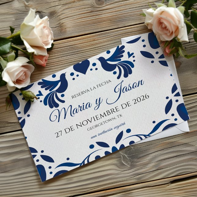 Save The Date Otomi Blue Floral Elegant Fiesta Spanish Wedding (Otomi Blue Floral Elegant Fiesta Spanish Wedding Save The Date)