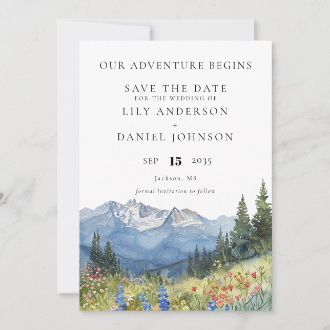 Save The Date Our Adventure Mountain Wildflowers Photo Wedding (Devant)