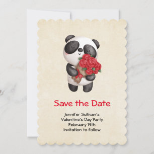 Save The Date Ours de Panda mignonne avec Bouquet de Rose