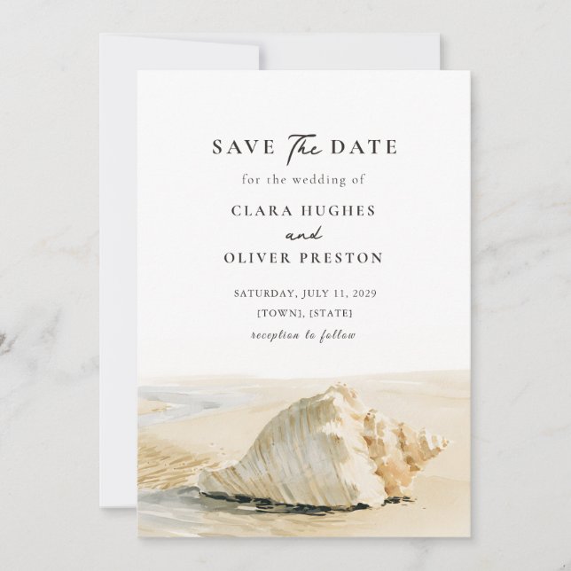 Save The Date Outer Banks Mer Calme Rivage Sable Coquillage Mari (Devant)