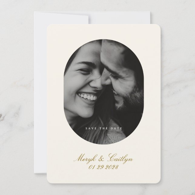 Save The Date Oval Elegant Wedding Photo Calligraphy (Devant)