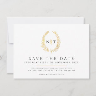 Save The Date Ovale du mariage photo noir blanc feuille