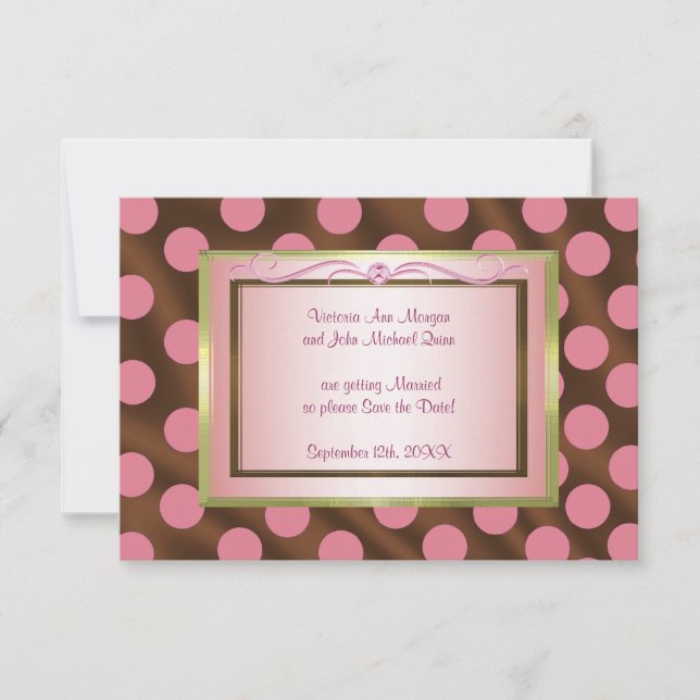 Save The Date P6 Pink Brown Soie Polka Point Enregistrer la cart (Devant)