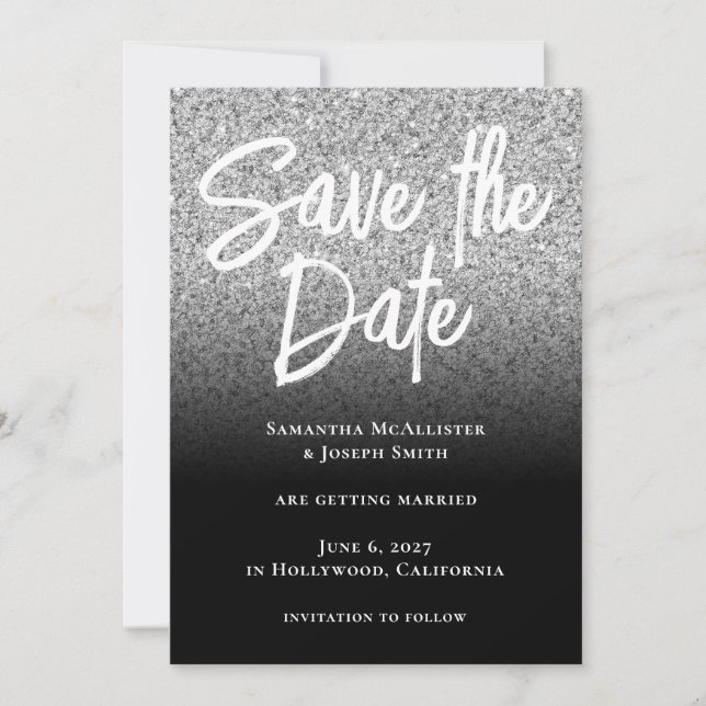Save The Date Pailleté Argent Ombré Noir (Devant)