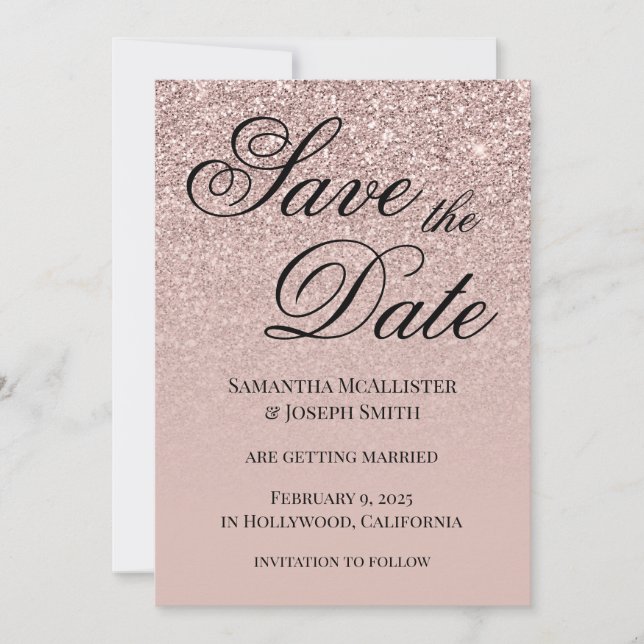 Save The Date Paillettes dégradées rose poussiéreux antique (Devant)