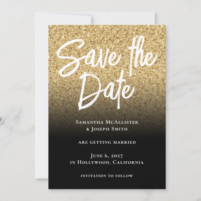 Save The Date Paillettes dorées ombre noir (Devant)
