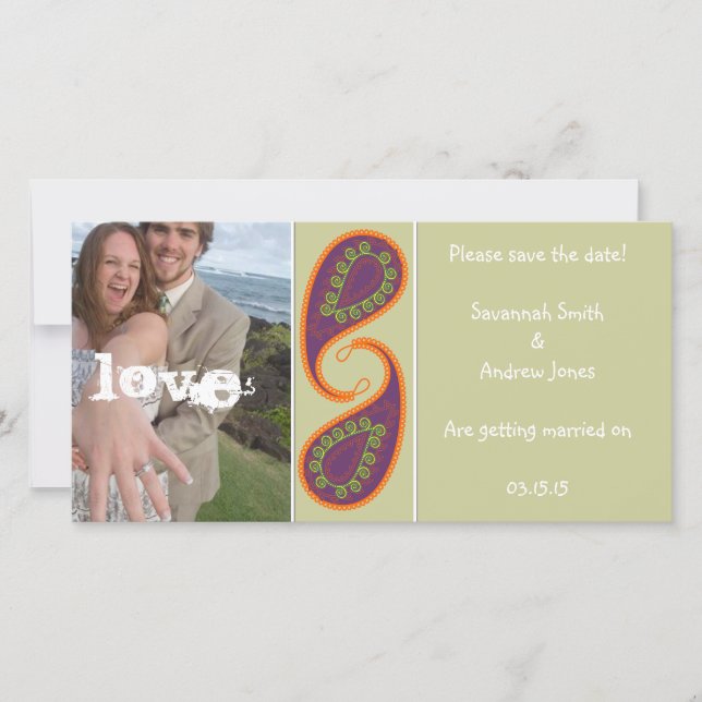 Save The Date Paisley violette et orange Sauvez la date de votre (Devant)