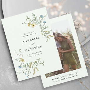 Save The Date Pale Green Delicate Fleur sauvage Boho Mariage Pho