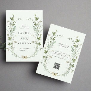 Save The Date Pale Green Elegant Watercolor Wildflower Wedding