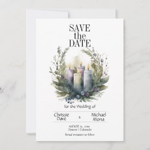 Save The Date Pale Violet Floral Pastel avec bougies Mariages