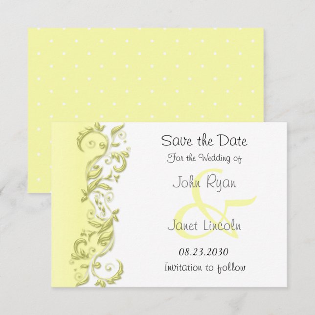 Save The Date Pale Yellow Polka Dot - Enregistrer la date (Devant / Derrière)