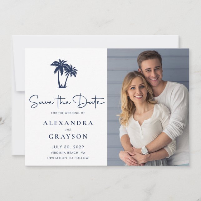 Save The Date Palm Tree Beach Marine Wedding Enregistrer la date (Devant)