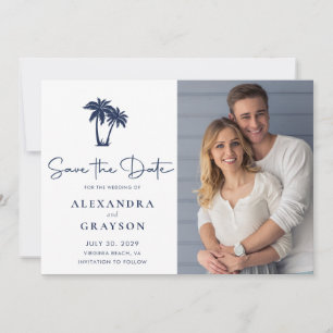Save The Date Palm Tree Beach Marine Wedding Enregistrer la date