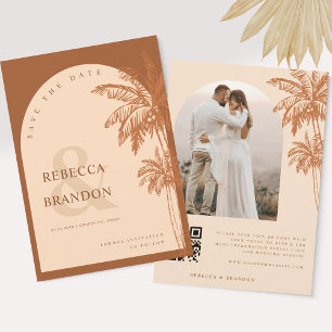 Save The Date Palm Tree Beach Photo Terracotta QR Code Mariage