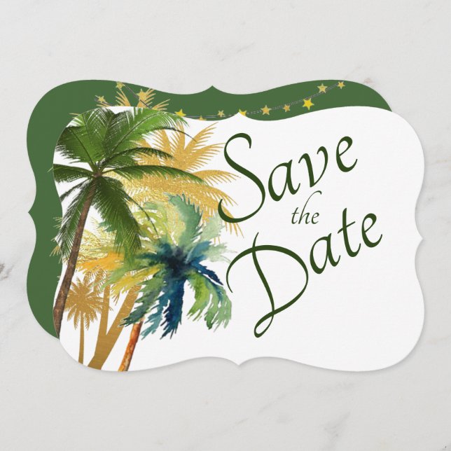 Save The Date Palm Tree Beach Wedding Enregistrer La Date (Devant / Derrière)