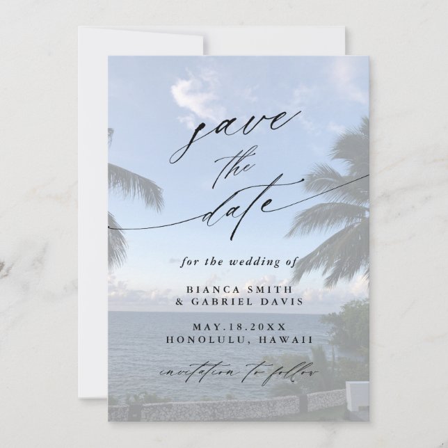 Save The Date Palm Tree Beach Wedding Photo (Devant)