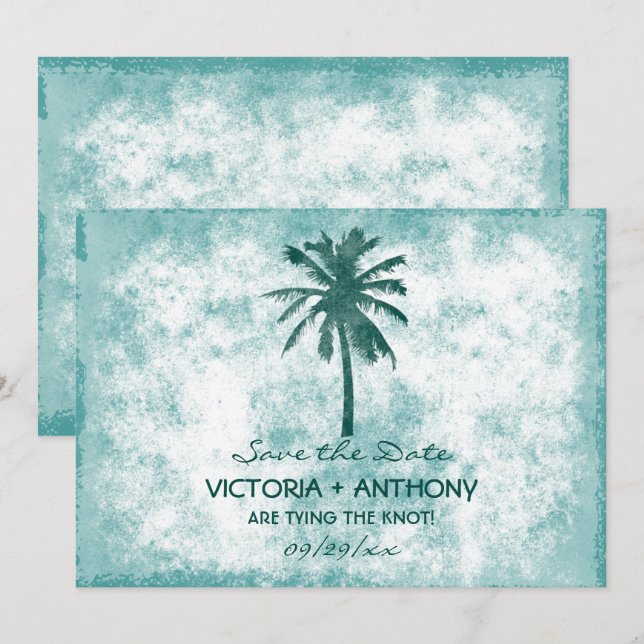 Save The Date Palm Tree Plage Tropical Mariage Enregistrer La Da (Devant / Derrière)