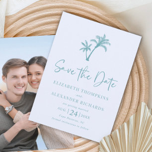 Save The Date Palmier tropical Aqua Blue Beach Wedding