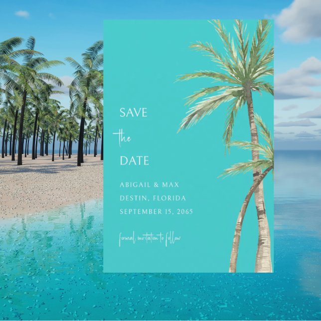 Save The Date Palmier Turquoise Destination Enregistrer la date (Créateur téléchargé)