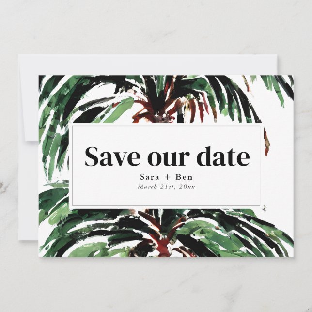 Save The Date Palmiers Peints Beach Wedding Photo (Devant)