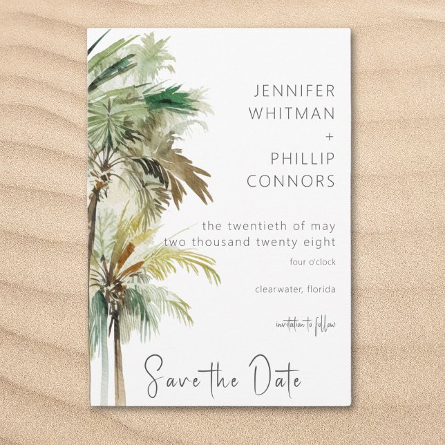 Save The Date Palmiers tropicaux Mariage moderne (Tropical Palm Trees Modern Wedding Save The Date)